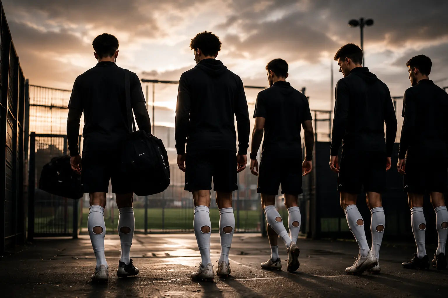 Modern football players wearing new football sock styles instead of traditional full-length socks
