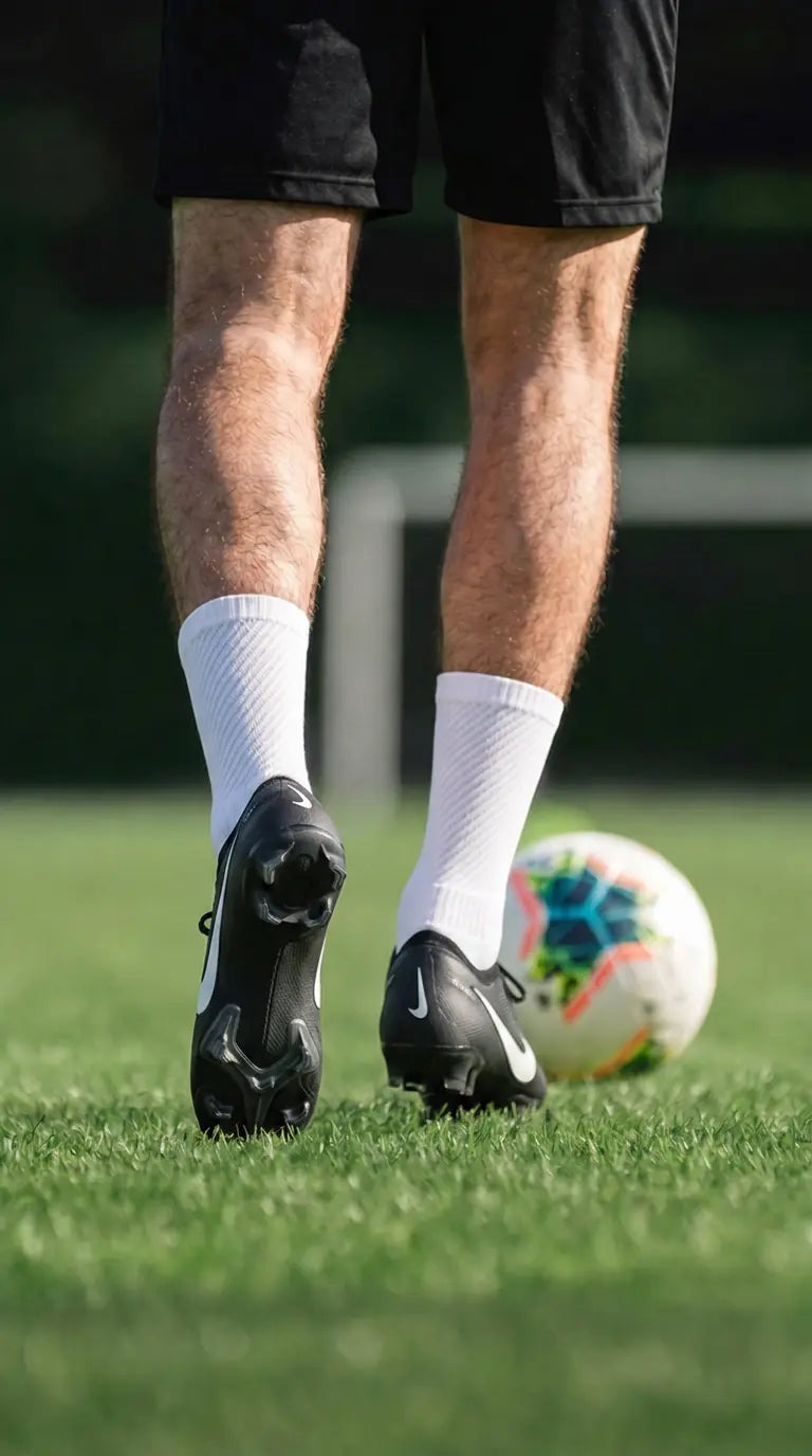 Football player wearing premium performance football socks during professional training